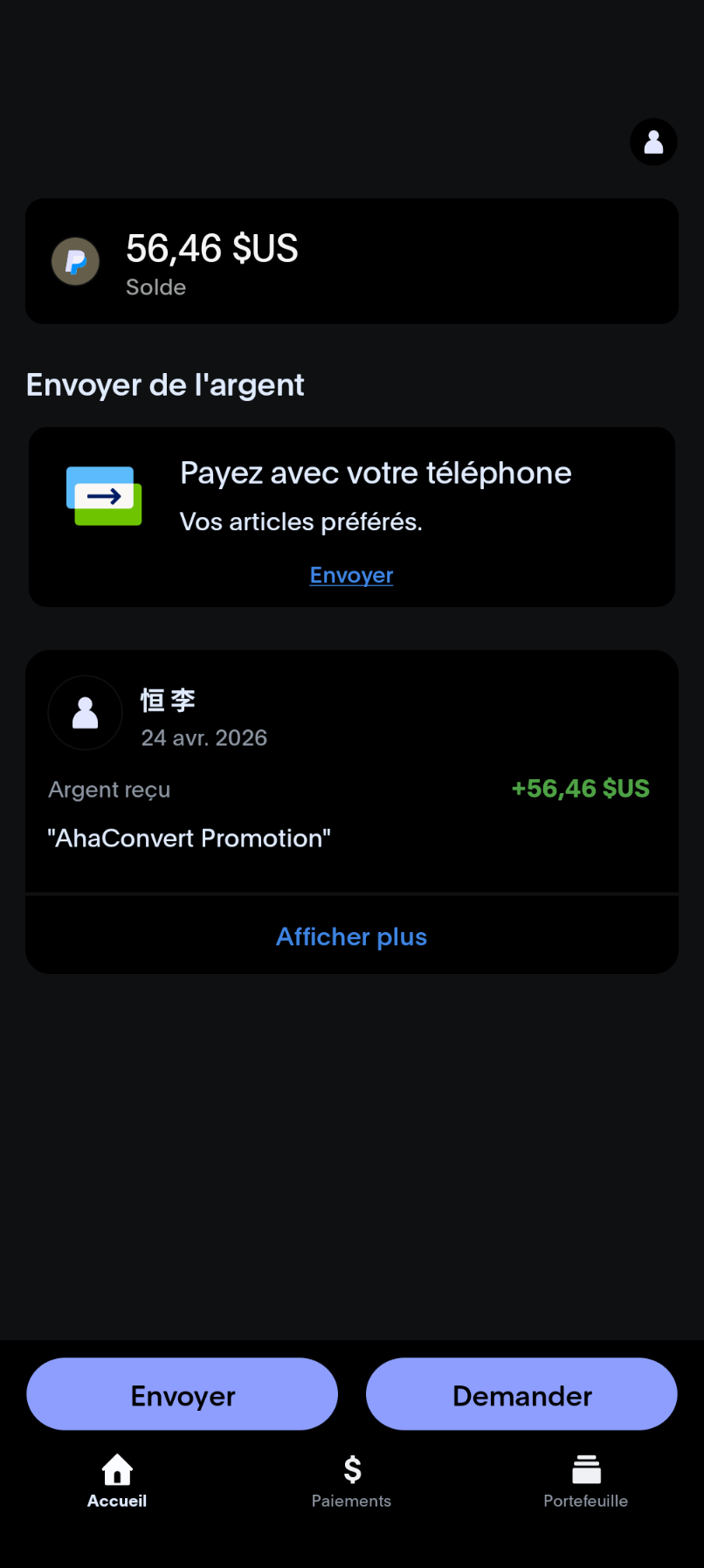 Paiements reçus en $US